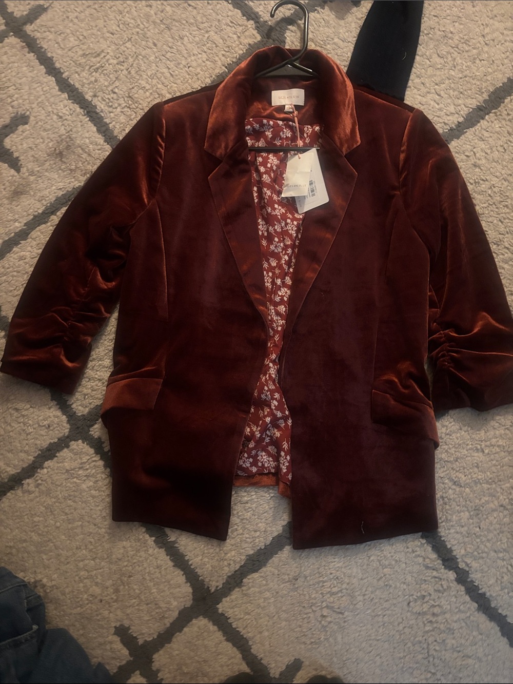 Skies are Blue velvet Blazer in rust. Size small. New